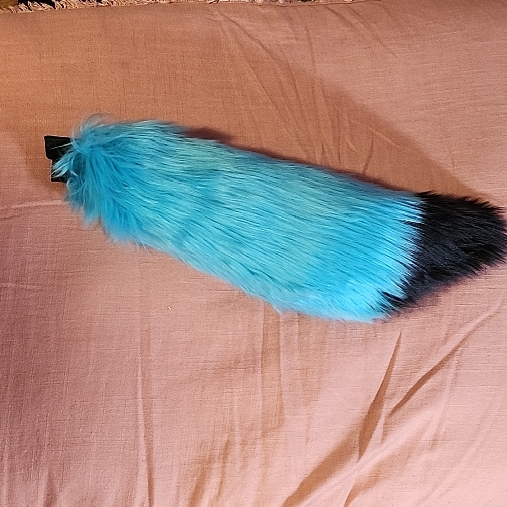 Blue and Black Faux Fur Tail